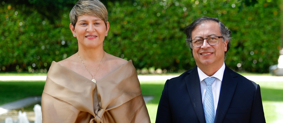 Gustavo Francisco Petro and Veronica Alcocer during a luncheon ceremony for Colombian President on ocassion his official visit to Spain in Madrid on Wednesday, 3 May 2023.