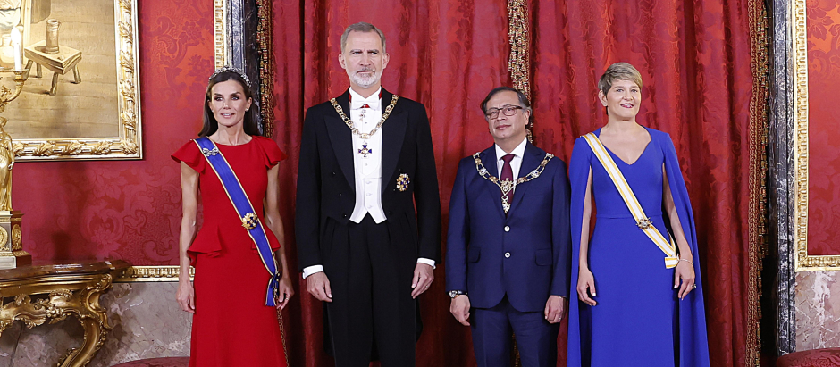 Spanish King Felipe VI and Letizia  during official dinner ceremony for Colombian President on ocassion his official visit to Spain in Madrid on Wednesday, 3 May 2023.