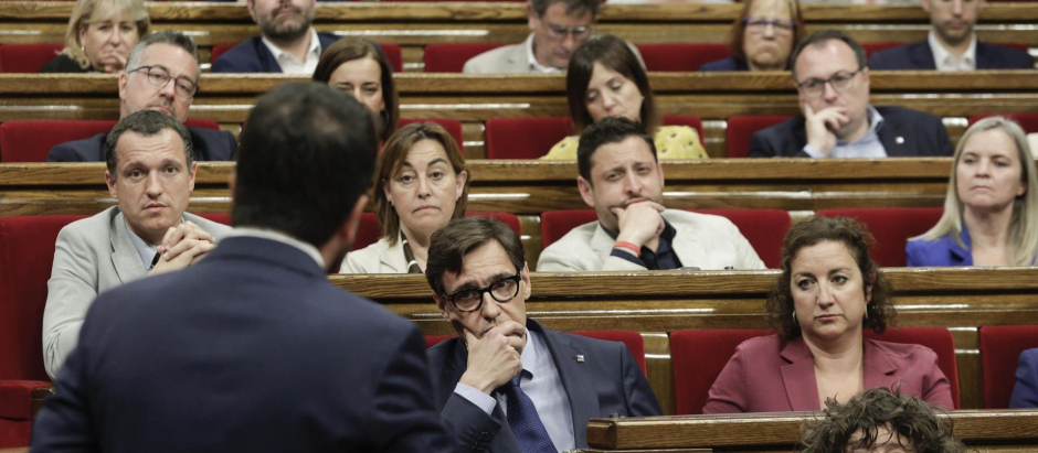 El presidente de la Generalitat, Pere Aragonès, durante una nueva sesión de control ante el pleno del Parlamento catalán.
