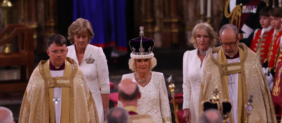 Queen Camilla during her coronation at Westminster Abbey, London. Picture date: Saturday May 6, 2023.