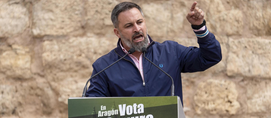 El líder de Vox, Santiago Abascal, este sábado, en un mitin en Teruel