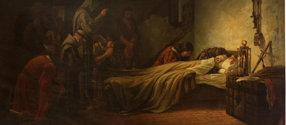 Muerte de Cristóbal Colón en una pintura de mediados del siglo xix de Francisco Ortego