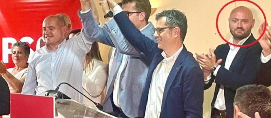 Mitin del PSOE en Mojácar con Bolaños y la participación de uno de los detenidos, Cristóbal Vizcaíno
