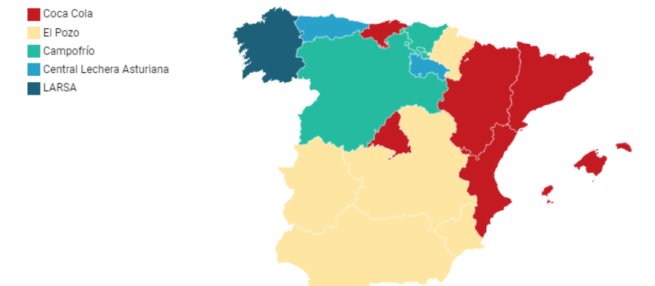 El mapa de las marcas favoritas por los españoles