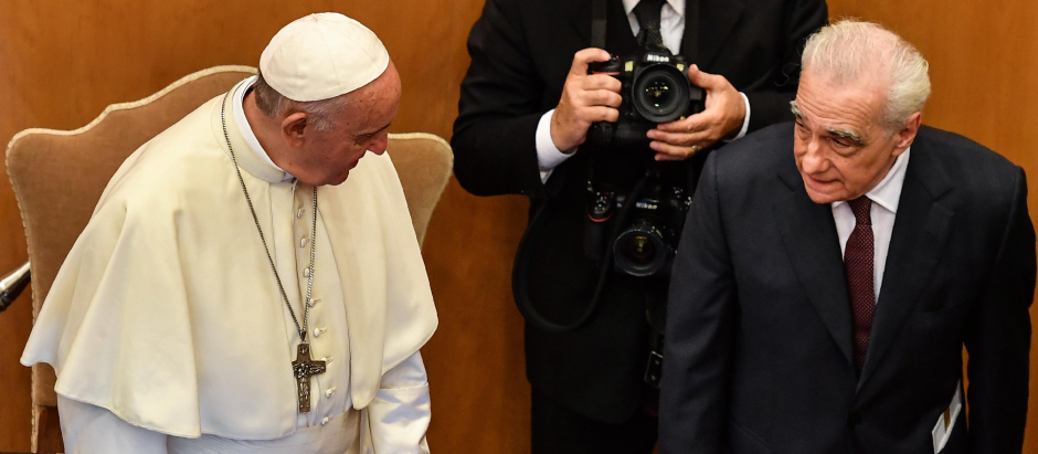 El Papa Francisco, con el director estadounidense Martin Scorsese en 2018