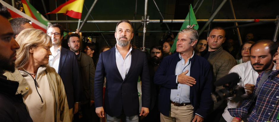Santiago Abascal, durante la noche electoral