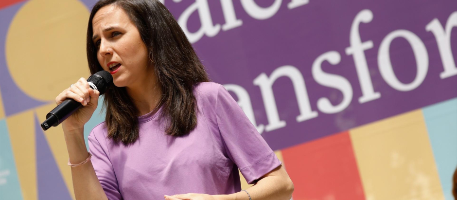 La secretaria general de Podemos, Ione Belarra, en un acto de campaña en Murcia