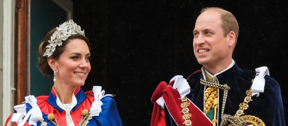 Prince William and Kate Middleton,  Princess of Wales on the balcony during King Charles III coronation ceremony in London, Britain May 6, 2023.