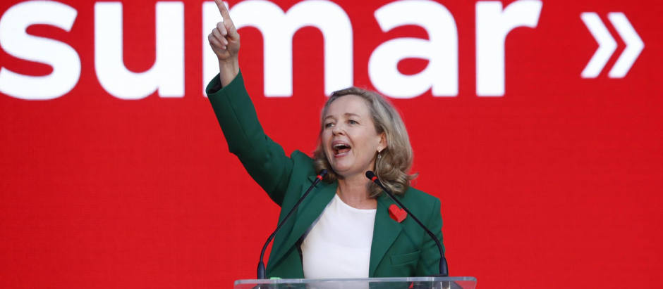 La ministra de Asuntos Económicos, Nadia Calviño, en un acto de la campaña electoral de las municipales.