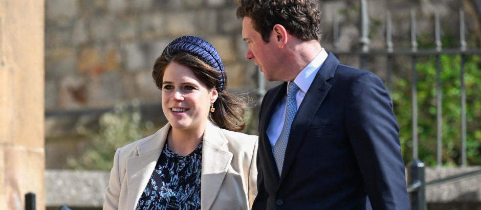 Princess Eugenie and Jack Brooksbank during the Easter Day service in Windsor, England on 09 Apr 2023