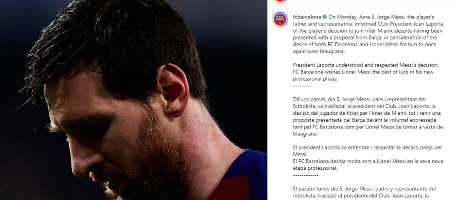 Comunicado del FC Barcelona sobre la marcha de Messi al Inter Miami