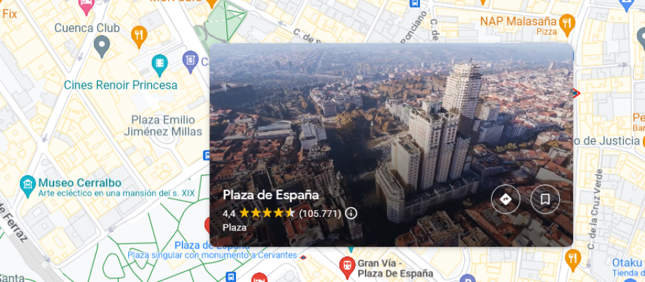 Vista de la plaza de España en la Vista Inmersiva de Google