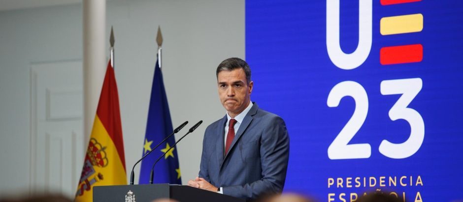 El presidente del Gobierno, Pedro Sánchez, durante la presentación de las prioridades de la Presidencia española del Consejo de la UE