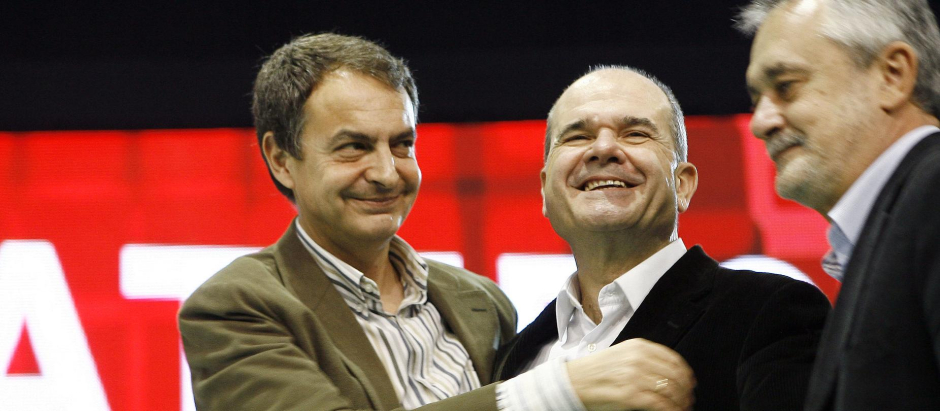 Los expresidentes andaluces Chaves y Griñán, junto al expresidente del Gobierno Zapatero
