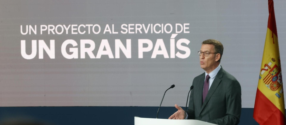 El presidente del PP, Alberto Nuñez Feijóo, en la presentación del programa electoral del Partido Popular a las elecciones generales del 23 de julio.
