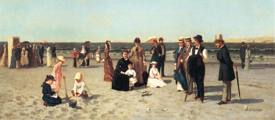 Escena de playa, obra de Samuel S. Carr (pintor de género estadounidense, 1837-1908)