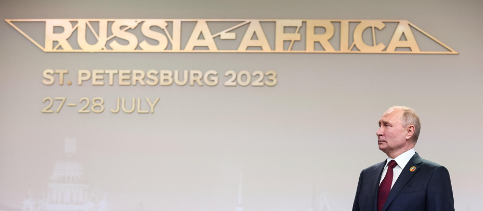 Presidente ruso Vladimir Putin en la segunda cumbre Rusia-África, en San Petersburgo