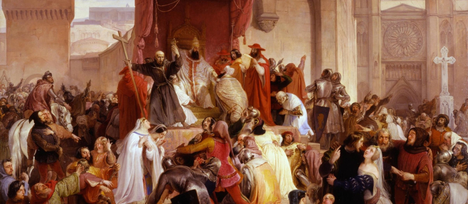 Urbano II predica la primera cruzada en la Plaza Clermont, cuadro de Francesco Ayets