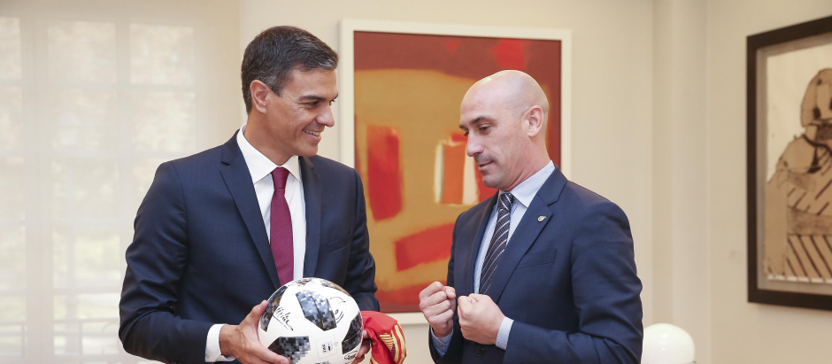 Spains Prime Minister Pedro Sanchez and President of RFEF Luis Rubiales,  during a meeting in Madrid on Wednesday , 12 September 2018.