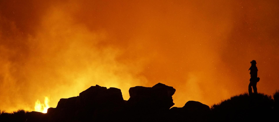 Un efectivo de la UME combate el incendio de Tenerife