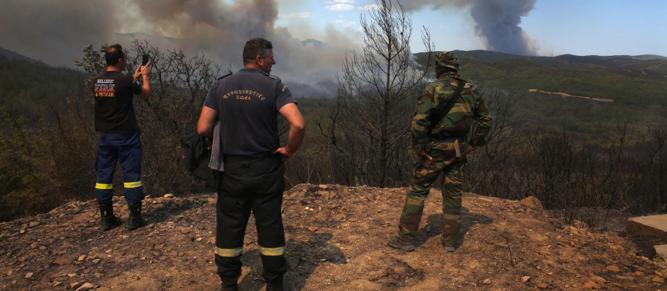 Bomberos combaten el incendio del bosque de Dadia, en Grecia