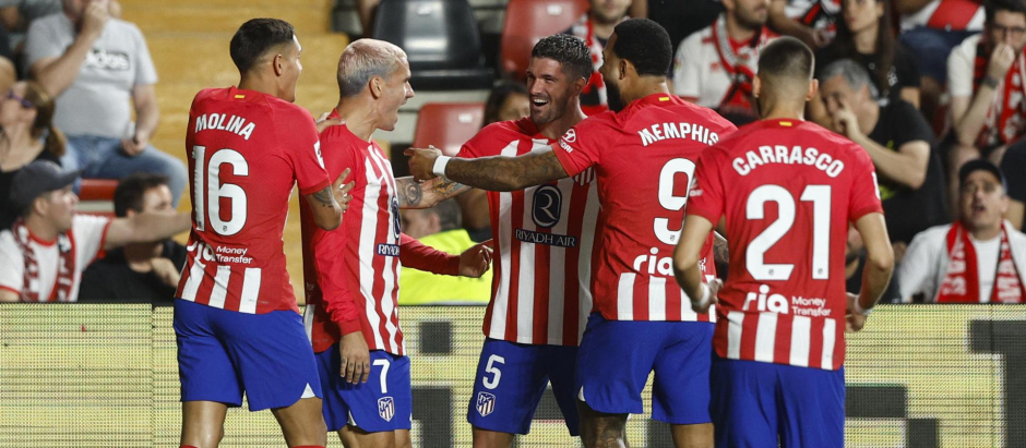 Los jugadores del Atlético de Madrid, en la celebración de un gol esta temporada