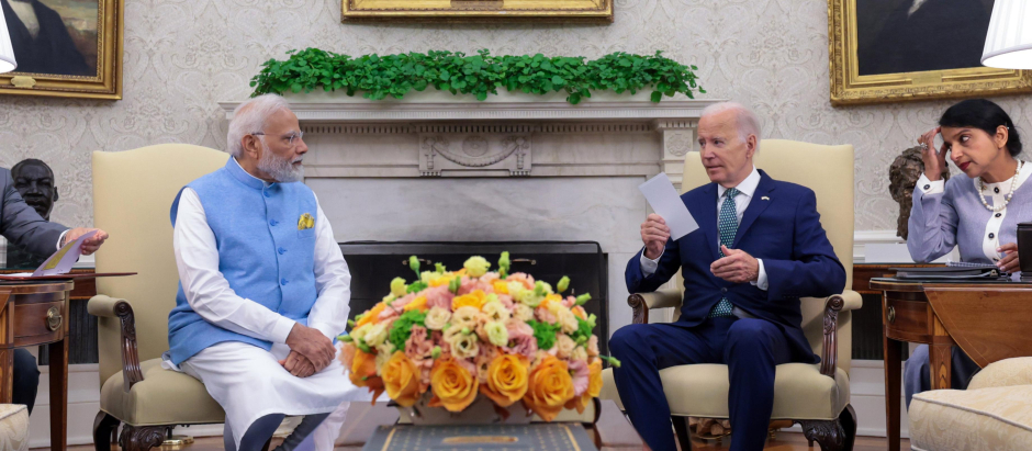 El primer ministro de la India Narendra Modi junto al presidente de EE.UU. Joe Biden
