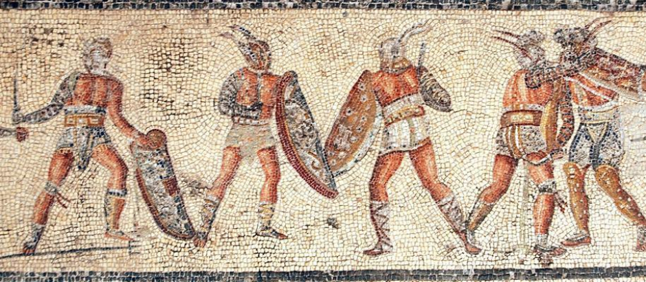Gladiadores en el Mosaico de Zliten, en Libia, del siglo II d.C.
