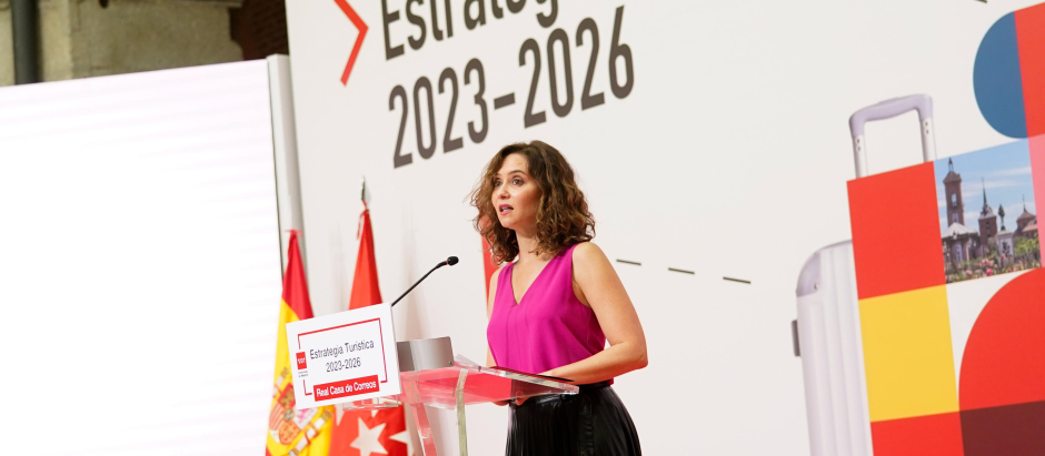 La presidenta de la Comunidad de Madrid, Isabel Díaz Ayuso, en la presentación del turismo