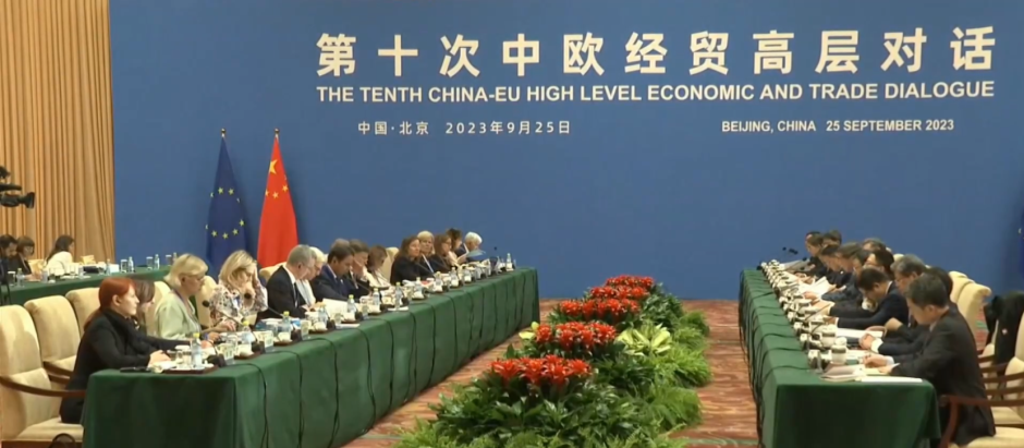 Momento del décimo encuentro de alto nivel sobre comercio entre la UE y China