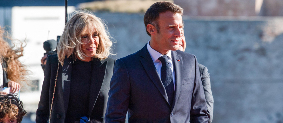 President Emmanuel Macron and Brigitte Macron  in Marseille, France on September 23, 2023.