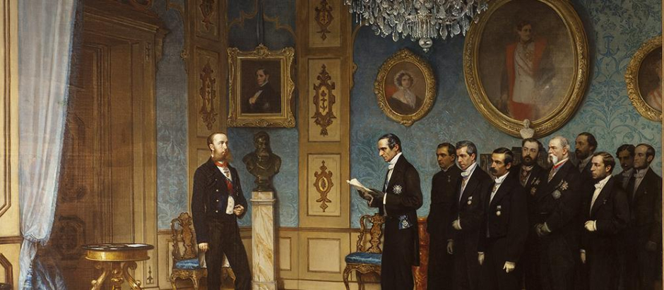 La comisión mexicana que invita a Maximiliano de Habsburgo a ocupar el trono de México en Miramar por Cesare Dell'Acqua (1867)