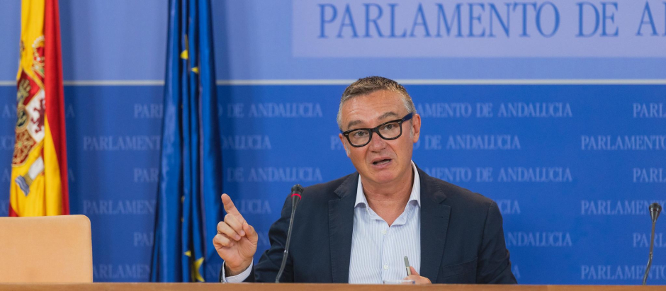 El portavoz de Vox en Andalucía, Manuel Gavira, este miércoles en rueda de prensa