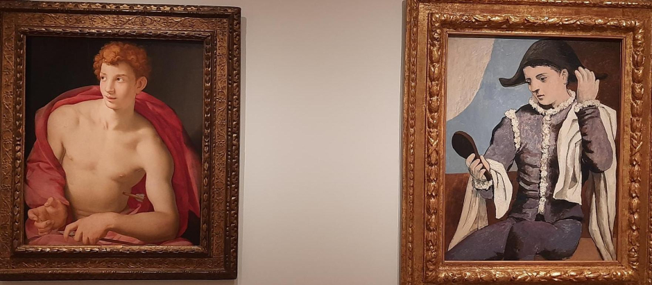 'Retrato de un joven como San Sebastián' y 'Arlequín con espejo', de Picasso, en el Museo Thyssen