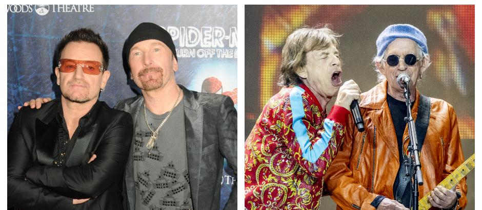 Bono y The Edge de U2, y Mick Jagger y Keith Richards de los Rolling Stones