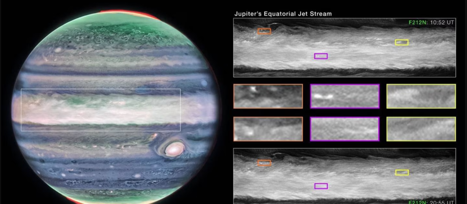 Imágenes del chorro de alta velocidad captado en Júpiter