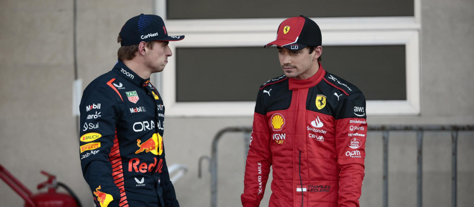 Max Vertapeppen y Charles Leclerc, en el GP México