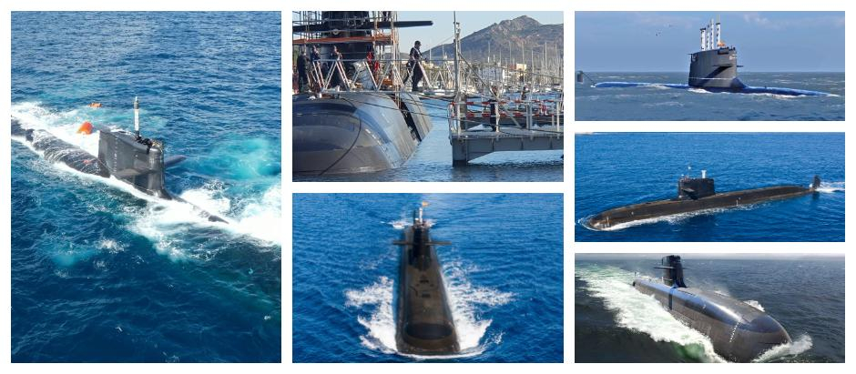 Varias imágenes del submarino S-81 Isaac Peral de la Armada española durante las pruebas de mar