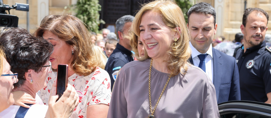 Infanta Cristina de Borbon during the wedding of Pepe Treviño and Paula Fernandez Martinez in Orgaz (Toledo) on Saturday, 6 May 2023.