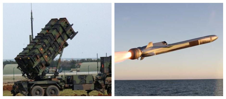 Un sistema de misiles Patriot y un misil NSM