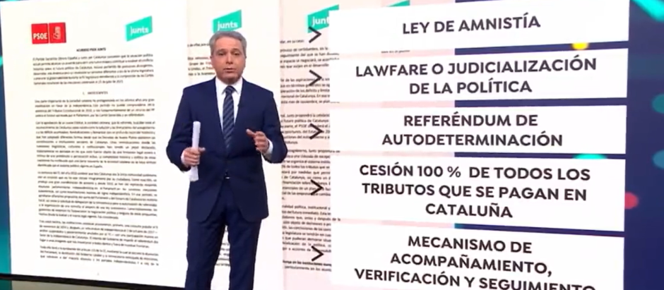 Vicente Vallés desgranó el acuerdo entre PSOE y Junts en Antena 3 Noticias 2