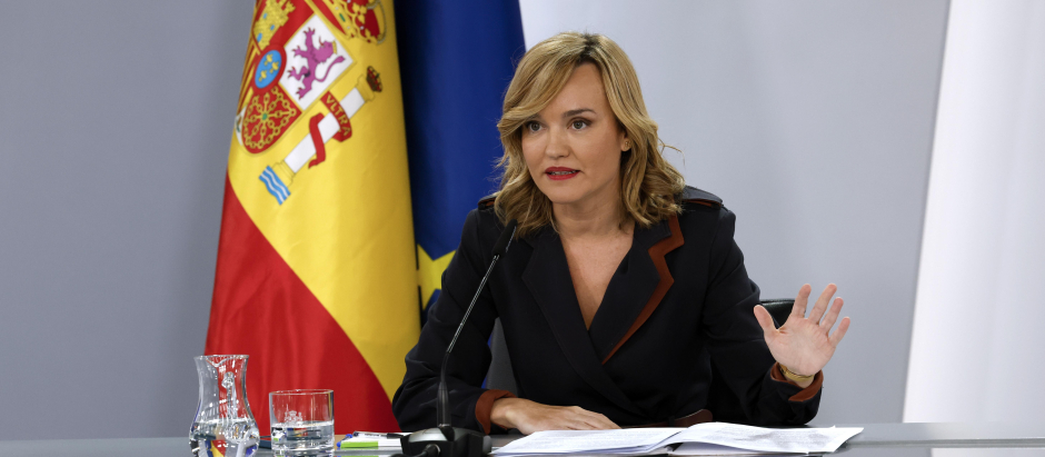 La ministra portavoz, Pilar Alegría, durante su comparecencia en la Moncloa
