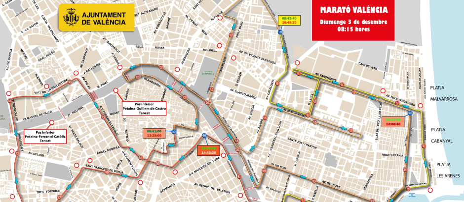 Recorrido del maratón de Valencia del próximo 3 de diciembre