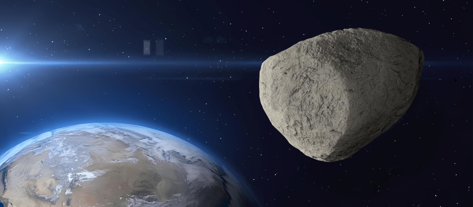 Ilustración del asteroide Apofis aproximándose a la Tierra