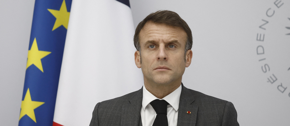 El presidente francés, Emmanuel Macron, participa en una conferencia visual con los líderes de la Cumbre del G7