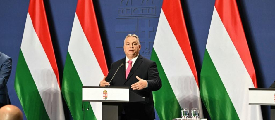 El primer ministro de Hungría, Viktor Orbán, durante la conferencia anual para periodistas en Budapest