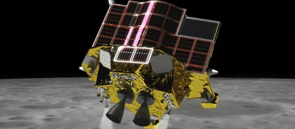 Representación del módulo de aterrizaje SLIM durante su descenso a la superficie lunar