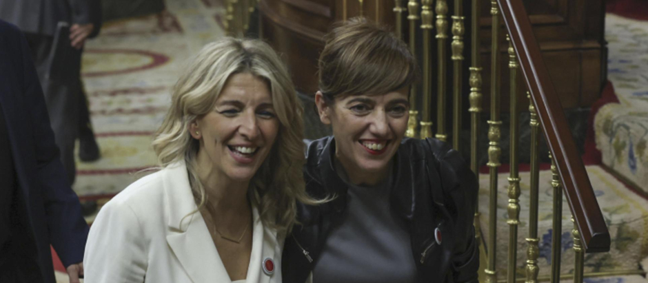 La vicepresidenta Yolanda Díaz y la candidata de Sumar al Parlamento de Galicia, Marta Lois