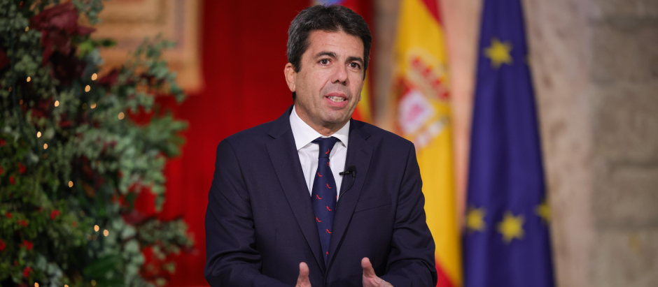 El presidente de la Generalitat Valenciana, Carlos Mazón, durante su primer discurso de fin de año
