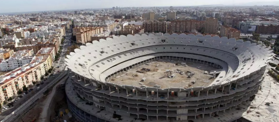 Vista aérea del nuevo Mestalla, en Valencia